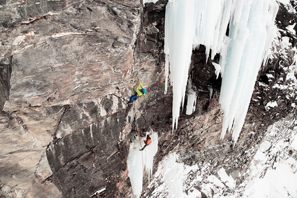 MFG, Rein in Taufers, Simon Gietl, Vittorio Messini  - Simon Gietl and Vittorio Messini making the first free ascent of MFG at Rein in Taufers