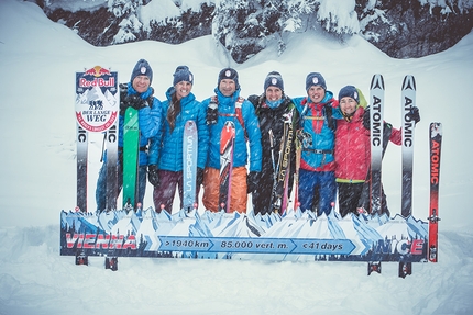 Der Lange Weg, Red Bull - Tutto il team del Der Lange Weg 2018: Mark Smiley, Janelle Smiley, Bernhard Hug, Tamara Lunger, Philipp Reiter e Nuria Picas. Insieme a David Wallmann il team partirà il 17 marzo 2018 da Reichenau an der Rax vicino a Vienna, direzione Nizza