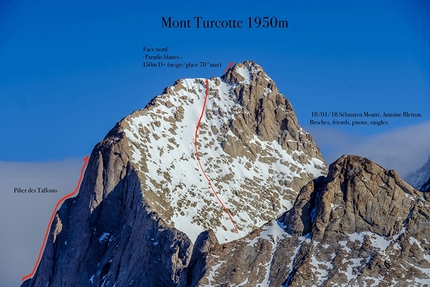 Pirrit Hills, Antarctica, Arnaud Bayol, Antoine Bletton, Jean-Yves Igonenc, Didier Jourdain, Sébastien Moatti, Dimitry Munoz - Mount Turcotte (1950 m) Pirrit Hills, Antarctica: Paradis Blancs (450 m, D+, snow/ice 70°, Antoine Bletton, Sébastien Moatti 18/01/2018)