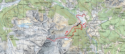 Valle Orsera, Valmalenco, Mario Vannuccini - Valle Orsera scialpinismo: base cartografica Cartina CNS 'Monte Disgrazia' 1:50.000 con riportato il tracciato dell’itinerario