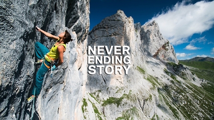 Nina Caprez and Barbara Zangerl climbing Die Unendliche Geschichte in Rätikon