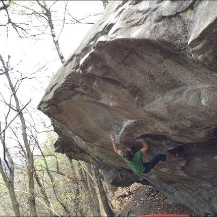 Martin Keller - Martin Keller climbing the 8B+ boulder problem Big Kat at Chironico, Switzerland