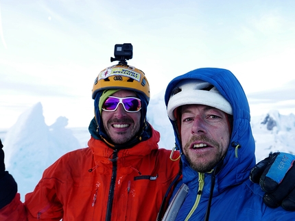 Cerro Riso Patron Sud, Patagonia, Matteo Della Bordella, Silvan Schüpbach - Matteo Della Bordella and Silvan Schüpbach on the summit of Cerro Riso Patron Sud, Patagonia