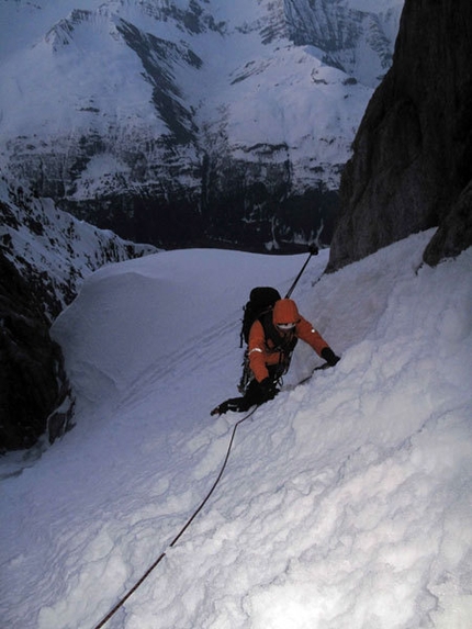 Plein Sud - Grandes Jorasses South Face - In the upper gully of Plein Sud on the Grandes Jorasses