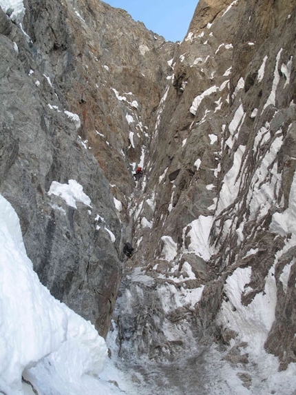 Plein Sud - parete Sud Grandes Jorasses - Nella Goulotte del Gran Camino di Plein Sud (parete Sud Grandes Jorasses)