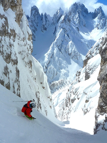 Dolomiti scialpinismo, Cristina Bacci, Angelo Zangrando - Dolomiti scialpinismo: Cristina Bacci il 20/03/2018, Direttissima Cianpedele, Gruppo dei Cadini di Misurina (Dolomiti di Auronzo)