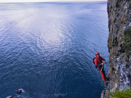Yuji Hirayama, James Pearson, Cedar Wright, Faroe Islands - James Pearson climbing on the Faroe Islands