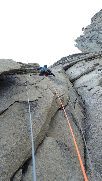 Patagonia, Torres del Paine,  Siebe Vanhee, Sean Villanueva O'Driscoll - Siebe Vanhee and Sean Villanueva O'Driscoll making the first ascent of El Matédor, Aguja Desconocida, Patagonia