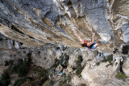 Seb Bouin - Sébastien Bouin at Russan making the first ascent of Les yeux plus gros que l’antre 9a/b, one of the most difficult sport climbs in France.