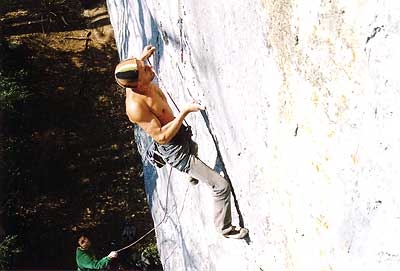 Alessandro Lamberti - Alessandro Jolly Lamberti climbing Bain de Sang 9a at Saint Loup, Switzerland