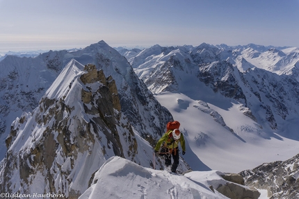 Mt. Jezebel, Alaska, Tom Livingstone, Uisdean Hawthorn - Mt. Jezebel East Face, Alaska: Tom Livingstone reaching the Northeast summit. (2880m) on 7 April 2018