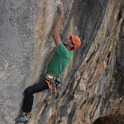 Klemen Bečan, Drašnice, Croatia - Klemen Bečan making the first ascent of Roctrip (8c+, 220 m) at Drašnice in Croatia