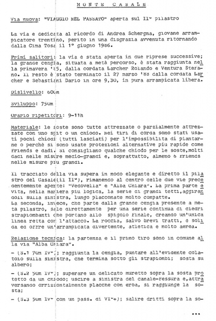 Viaggio nel Passato, Monte Casale, Rolando Larcher - Viaggio nel Passato al Monte Casale: la prima pagina della relazione originale di Rolando Larcher del 1988