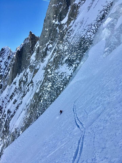 Jonathan Charlet, Christophe Henry, Triolet, Mont Blanc - Triolet North Face descended by Jonathan Charlet (ski) and Christophe Henry (snowboard) on 18/04/2018