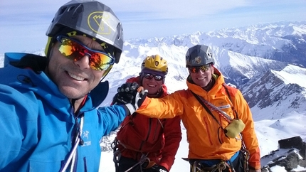 Thomas Bubendorfer, Hans Zlöbl, Max Sparber, Großglockner - Hans Zlöbl, Thomas Bubendorfer and Max Sparber celebrating after the first ascent of Das dritte Leben, Großglockner