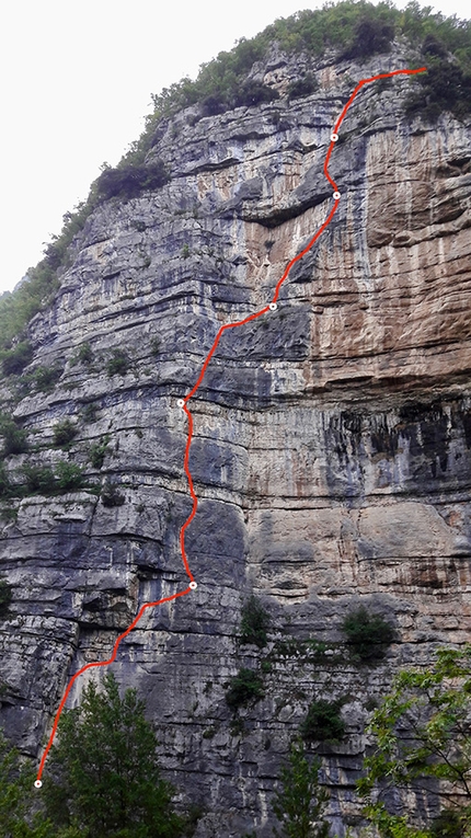 Volevo nascere rock star, Gola del Limarò, Nicola Castagna, Francesco Salvaterra - Il tracciato di Volevo nascere rock star nella Gola del Limarò (Nicola Castagna, Francesco Salvaterra)