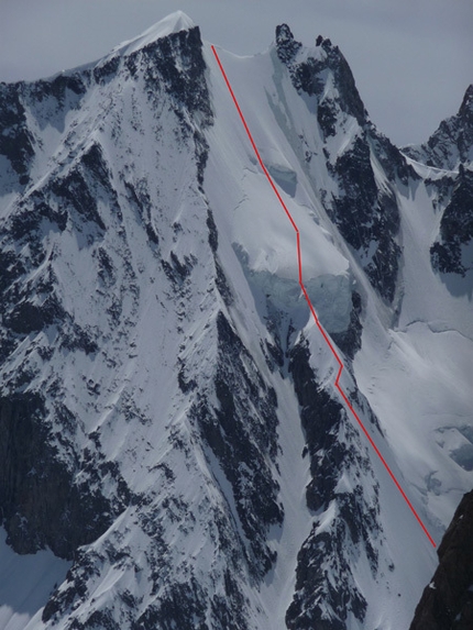 Aiguille Blanche - Il tracciato della Grivel - Chabod, Aig. Blanche de Peuterey, Monte Bianco