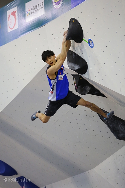 Bouldering World Cup 2018 - Kokoro Fujii competing at the Chongqing stage of the Bouldering World Cup 2018