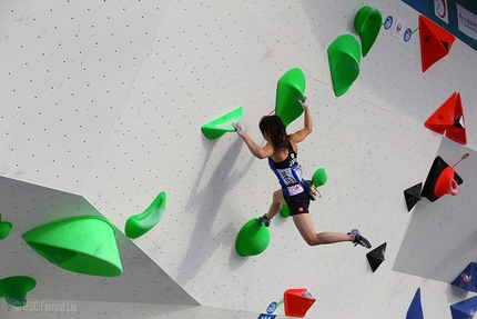 Bouldering World Cup 2018 - Akiyo Noguchi competing at the Chongqing stage of the Bouldering World Cup 2018