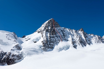 Gross Grünhorn, Switzerland, Dani Arnold, Stephan Ruoss - The line of Exile on Main Street (600m, M7, 6b+), Gross Grünhorn 4044m, Switzerland, climbed by Dani Arnold and Stephan Ruoss on 12/05/2018