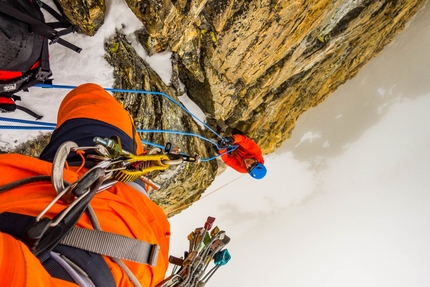 Gross Grünhorn, Switzerland, Dani Arnold, Stephan Ruoss - During the first ascent of Exile on Main Street, Gross Grünhorn 4044m, Switzerland (Dani Arnold, Stephan Ruoss 12/05/2018)