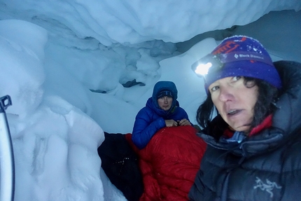 Shishapangma Expedition 2018, Luka Lindič, Ines Papert - Shishapangma Expedition 2018: Luka Lindič and Ines Papert in the ice cave after the avalanche on Nyanang Ri.