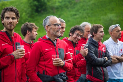 Palestra d'arrampicata Lino Lacedelli, Cortina d'Ampezzo - Gli Scoiattoli di Cortina Aldo Da Via, Matteo Menardi, Marcello Menardi, Pietro Dal Pra e Luigi Majoni durante l'inaugurazione della nuova palestra d'arrampicata Lino Lacedelli a Cortina d'Ampezzo il 02/06/2018