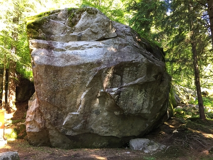 GraMitico 2018, Valle di Daone - Il boulder che ospita la Magic Line 18 del GraMitico 2018 in Valle di Daone, liberata il 10/06/2018 da Adam Ondra e Stefano Ghisolfi