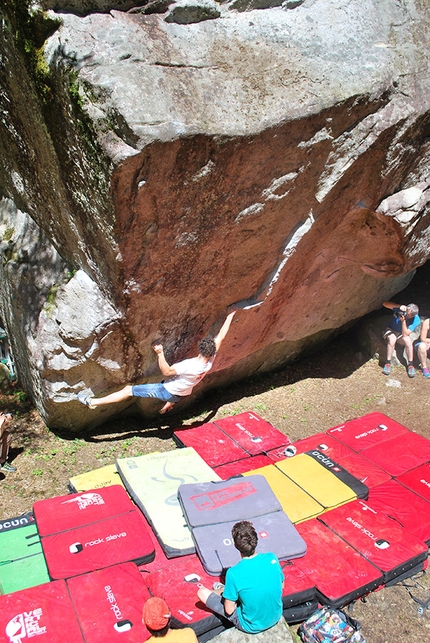 GraMitico 2018, Valle di Daone - Adam Ondra attempting the boulder problem Magic Line 18 at the GraMitico 2018 climbing meeting in Valle di Daone, Italy