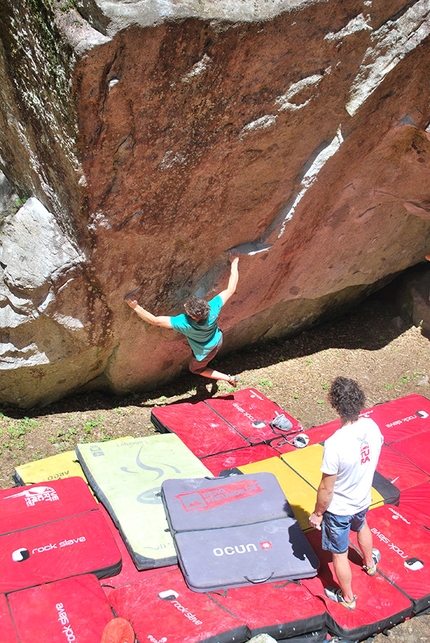 GraMitico 2018, Valle di Daone - Stefano Ghisolfi attempting the boulder problem Magic Line 18 at the GraMitico 2018 climbing meeting in Valle di Daone, Italy