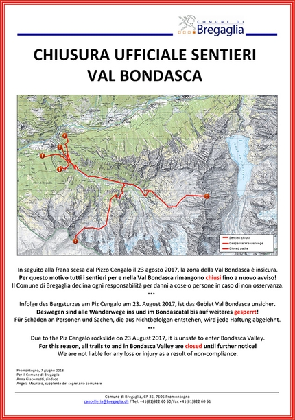 Val Bondasca paths officially closed after Pizzo Cengalo rockslide
