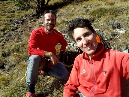 Monte Steviola, Val Gardena, Dolomiti, Armin Senoner, Antonio Tommasini - Antonio Tommasini e Armin Senoner dopo l'apertura di Via Mara sul Monte Steviola in Vallunga, Dolomiti