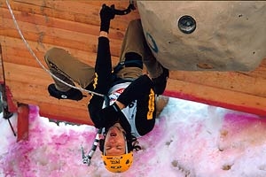 Stéphane Husson - Stéphane Husson fighting hard on the second boulder problem of the Ice World Cup in Valle di Daone, 2001