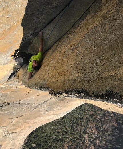 Magic Mushroom El Capitan Yosemite, Jacopo Larcher, Barbara Zangerl - Magic Mushroom: Jacopo Larcher working the crux pitches on El Capitan, Yosemite, USA