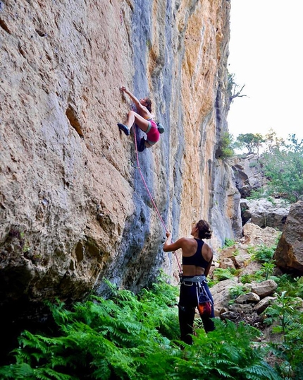 Ikaria Island, Greece, climbing - Ikaria Island: Argyro Papathanasiou making the first ascent of Hidalgo