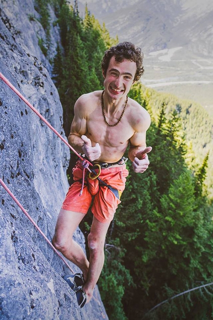 Adam Ondra - Adam Ondra happy after his onsight ascent of the 8c+ First Flight at Acephale in Canada