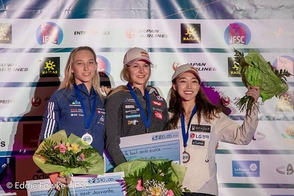 Lead World Cup, Chamonix - Women's podium Chamonix: 2 Janja Garnbret 1 Jessica Pilz 3 Jain Kim