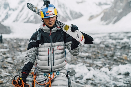 K2 Andrzej Bargiel, first ski descent - Andrzej Bargiel approaching base camp after his historic first ski descent of K2 on Sunday 22 July 2018