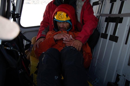 Latok I, Alexander Gukov, Sergey Glazunov - Alexander Gukov inside the helicopter that rescued him off Latok I.