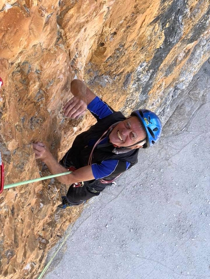 Cima Grande di Lavaredo, Reiner Kauschke, Christoph Hainz, Via dei Sassoni - Reiner Kauschke on  30/07/2018 repeating the Saxon route - Superdirettissima up the North Face of Cima Grande di Lavaredo, Dolomites with Christoph Hainz