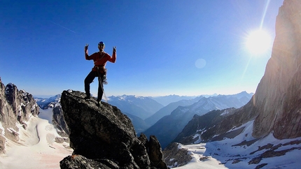 Florian Riegler, Martin Riegler, The Flying Penguin, Bugaboos, Canada - Florian Riegler after the first free ascent of The Flying Penguin, Bugaboos, Canada