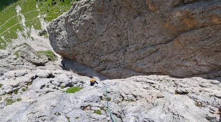 Grande Fermeda, Odle, Dolomiti, Aaron Moroder, Miran Mittermair - Durante l'apertura di Uein Line, Grande Fermeda, Odle (Aaron Moroder, Miran Mittermair 04/08/2018)