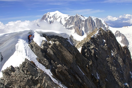 Dani Arnold, Grandes Jorasses - Dani Arnold climbing the Cassin Route up Grandes Jorasses on 27/07/2018 in 2:04, pictured here on the Walker Spur