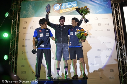 Bouldering World Cup 2018, Munich - Bouldering World Cup 2018: 2. Tomoa Narasaki 1. Jernej Kruder 3. Rei Sugimoto