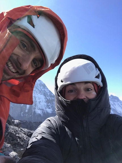 Eiger, Odyssee, Barbara Zangerl, Jacopo Larcher - Jacopo Larcher e Barbara Zangerl durante la loro ripetizione di Odyssee sull'Eiger (20-23/08/2018)