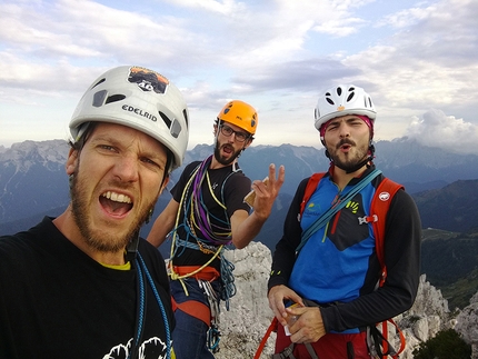 Mente Demente new rock climb up Spiz of Lastia in the Italian Dolomites