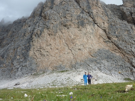 Nuvole Bianche, Sas dla Porta, Geislerspitzen, Dolomites, Aaron Moroder, Matteo Vinatzer - Matteo Vinatzer and Aaron Moroder after the first free ascent of Nuvole Bianche, Sas dla Porta, Geislerspitzen, Dolomites