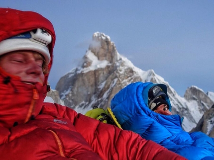 Latok I, Karakorum, Pakistan, Aleš Česen, Luka Stražar, Tom Livingstone - Latok I: 'Trying to get some rest during the last part of our descent on Latok.'