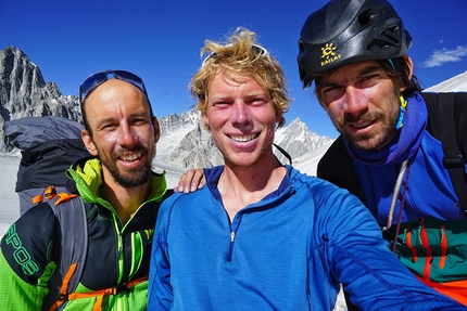 Latok I, Karakorum, Pakistan, Aleš Česen, Luka Stražar, Tom Livingstone - Luka Stražar, Tom Livingstone and Aleš Česen after their successful ascent of Latok I, August 2018