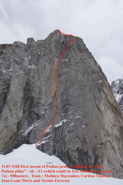 Thagas Valley, Karakorum, Nicolas Favresse, Mathieu Maynadier, Carlitos Molina, Jean-Louis Wertz - Thagas Valley, Karakorum: the new route up Pathan peak